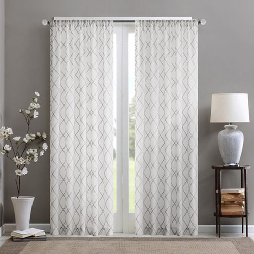 Olliix Madison Park Irina White Grey Diamond Sheer Window Curtain Panel - 95 x 50