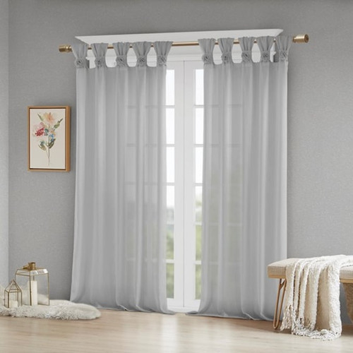 Olliix Madison Park Rosette Grey Floral Embellished Cuff Tab Top Solid Curtain Panel - 84 x 50