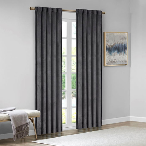 Olliix 510 Design Colt Charcoal Room Darkening Poly Velvet Curtain Panel Pairs