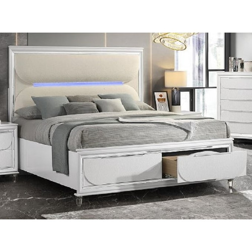 Acme Furniture Tarian Pearl White Storage Beds With LED
