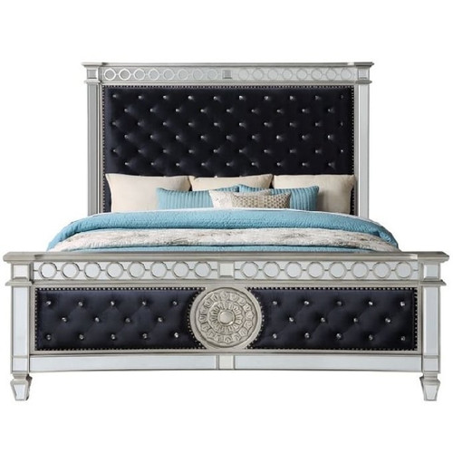 Acme Furniture Varian Dark Navy Blue Mirrored 2pc Bedroom Set With Queen Bed