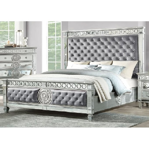 Acme Furniture Varian Gray Mirrored 4pc Bedroom Set With Queen Bed