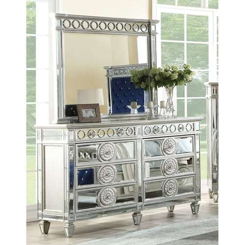 Acme Furniture Varian Blue Mirrored 4pc Bedroom Set With King Bed