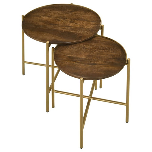 Coaster Furniture Malka Dark Brown Gold 2pc Round Nesting Table