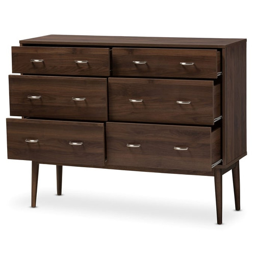 Baxton Studio Disa Modern Brown Wood 6 Drawers Dresser