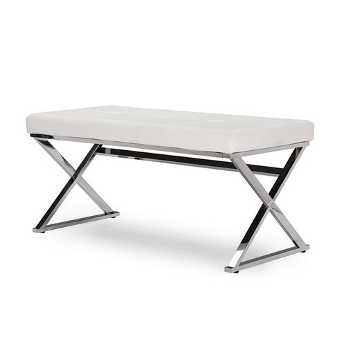 Baxton Studio Herald White Faux Leather Upholstered Rectangle Bench