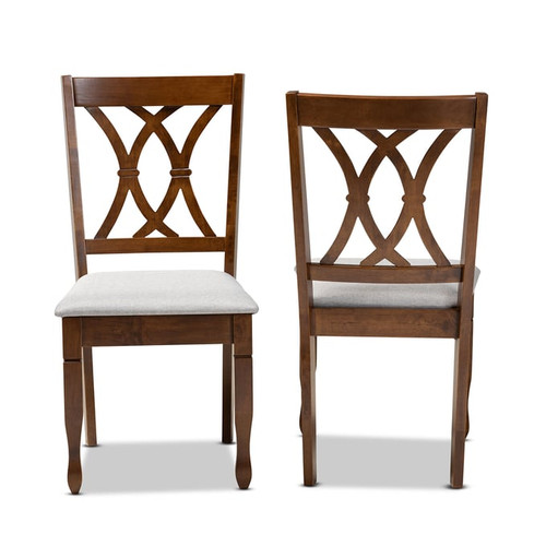 2 Baxton Studio Augustine Grey Fabric Walnut Brown Wood Dining Chairs