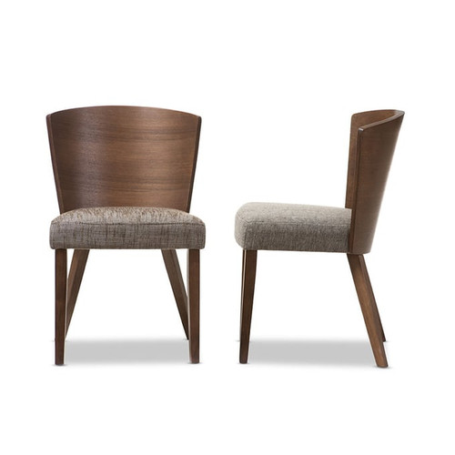 2 Baxton Studio Sparrow Brown Wood Gravel Fabric Dining Chairs