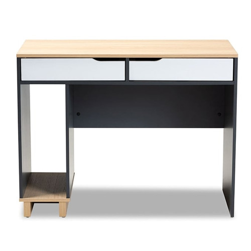 Baxton Studio Reed Oak Grey Wood 2 Drawers Computer Desk