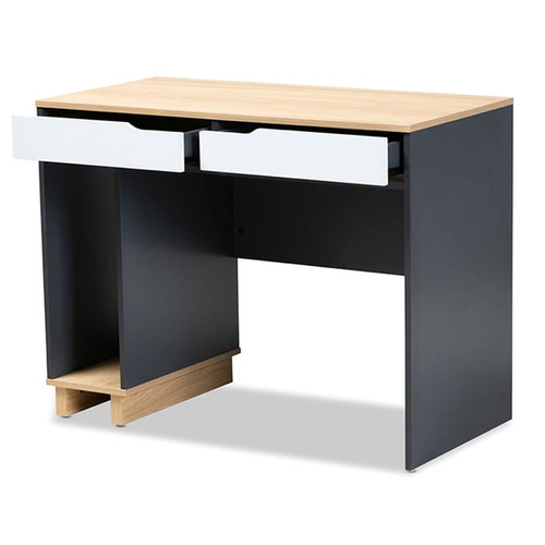 Baxton Studio Reed Oak Grey Wood 2 Drawers Computer Desk