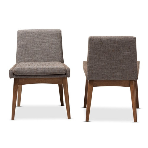 2 Baxton Studio Nexus Walnut Brown Gravel Fabric Upholstered Dining Side Chairs