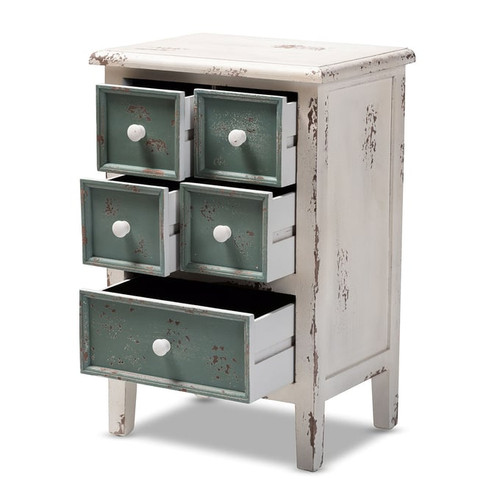 Baxton Studio Angeline White Wood 5 Drawers Storage Cabinet