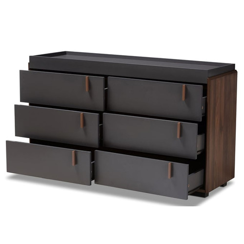 Baxton Studio Rikke Gray Walnut Wood 6 Drawers Dresser