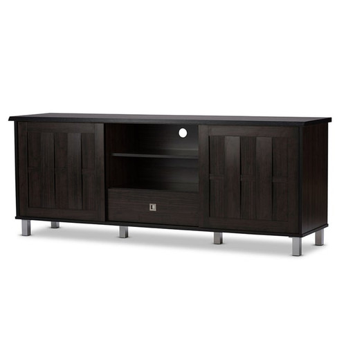 Baxton Studio Unna Dark Brown Wood 70 Inch 2 Sliding Doors TV Cabinet