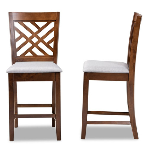 2 Baxton Studio Caron Grey Fabric Walnut Wood Counter Height Pub Chairs