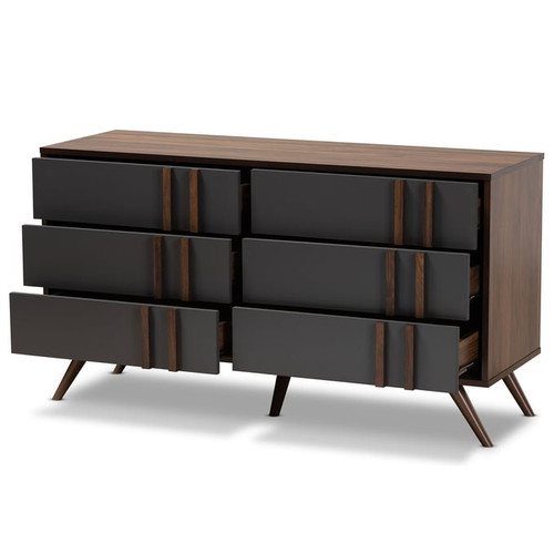 Baxton Studio Naoki Grey Walnut Wood 6 Drawers Dresser