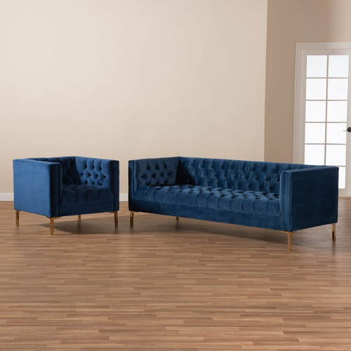Baxton Studio Zanetta Gray Velvet 2pc Sofa and Lounge Chair Set