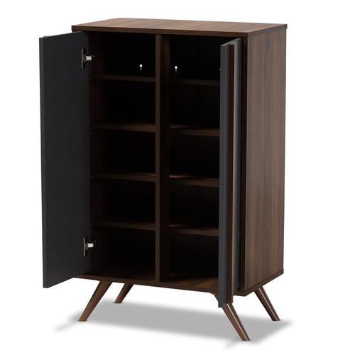 Baxton Studio Naoki Walnut Wood 2 Door Shoe Cabinet