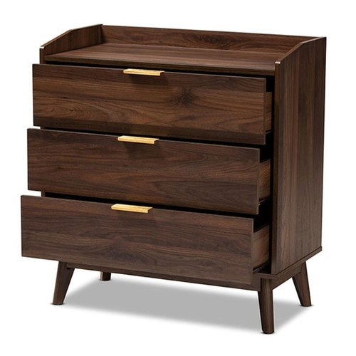 Baxton Studio Lena Walnut Brown Wood 3 Drawers Chest