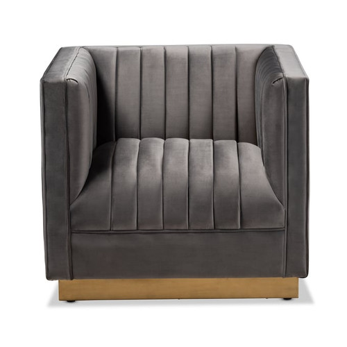 Baxton Studio Aveline Grey Velvet Upholstered Armchair