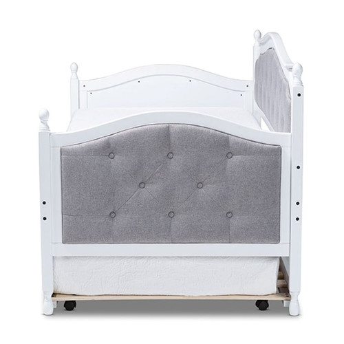 Baxton Studio Marlie Grey Fabric White Wood Twin Daybed with Trundle