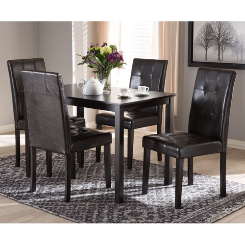 Baxton Studio Avery Dark Brown Faux Leather Upholstered 5pc Dining Set