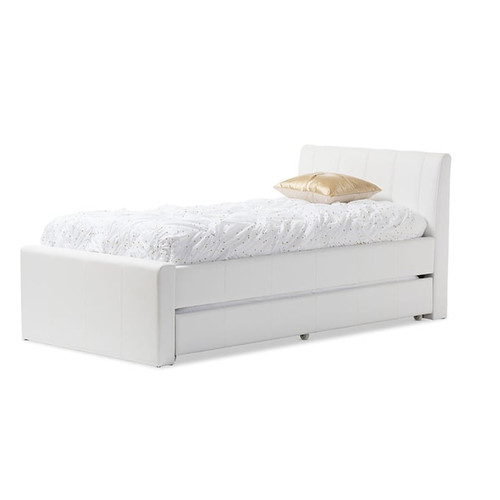 Baxton Studio Cosmo White Faux Leather Twin Trundle Bed