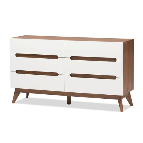 Baxton Studio Calypso Walnut Wood 6 Drawers Storage Dresser