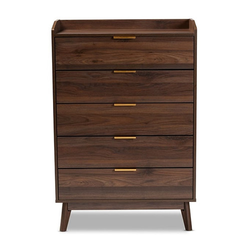 Baxton Studio Lena Walnut Brown Wood 5 Drawers Chest