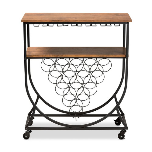 Baxton Studio Dania Black Walnut Mobile Wine Bar Cart