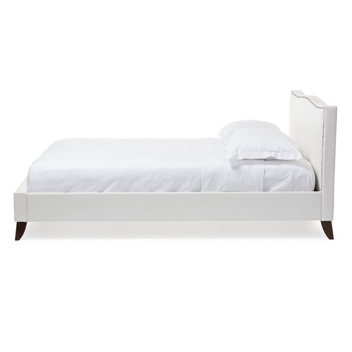 Baxton Studio Battersby White Faux Leather Upholstered Queen Bed