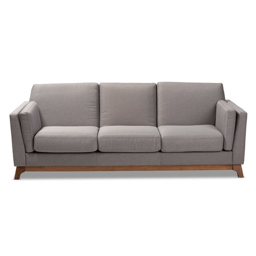 Baxton Studio Sava Grey Fabric Upholstered 3 Seater Sofa