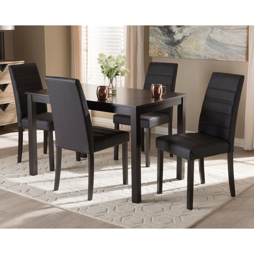 Baxton Studio Lorelle Dark Brown Faux Leather Upholstered 5pc Dining Set