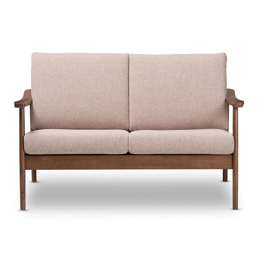 Baxton Studio Venza Light Brown Fabric Upholstered 2 Seater Loveseat