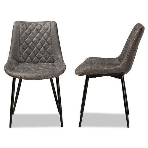 2 Baxton Studio Loire Grey Faux Leather Upholstered Dining Chairs