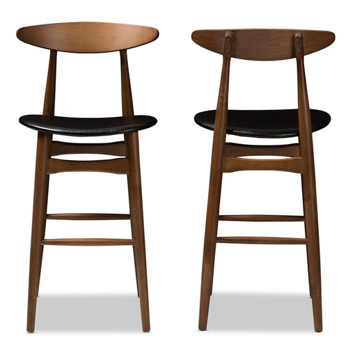 2 Baxton Studio Flora Black Faux Leather Upholstered Bar Stools