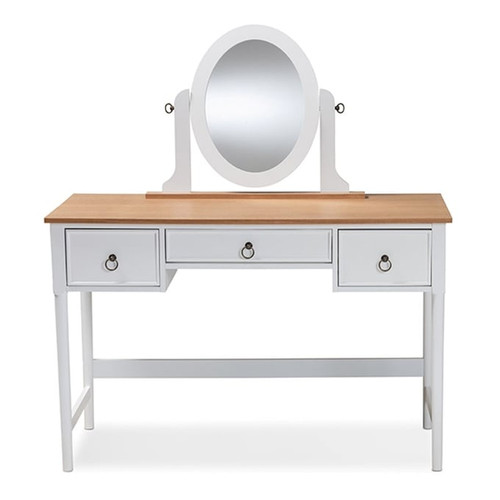 Baxton Studio Sylvie White Wood 3 Drawers Vanity Table with Mirror