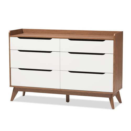 Baxton Studio Brighton Walnut Wood 6 Drawers Storage Dresser