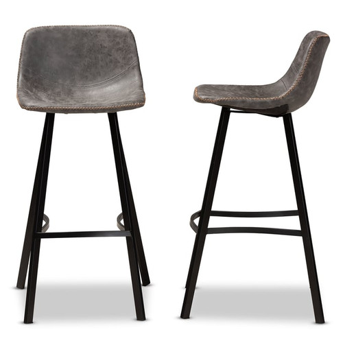 2 Baxton Studio Tani Grey Faux Leather Upholstered Counter Bar Stools