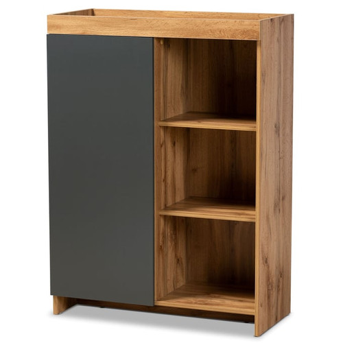 Baxton Studio Caspian Grey Oak Brown Shoe Cabinet