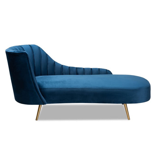 Baxton Studio Kailyn Navy Blue Velvet Gold Finished Chaise