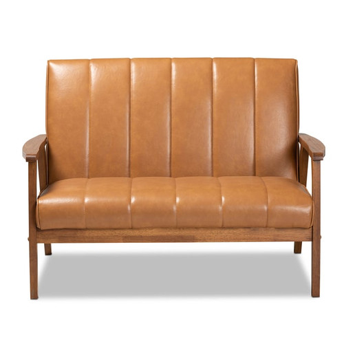 Baxton Studio Nikko Tan Walnut Brown Loveseat