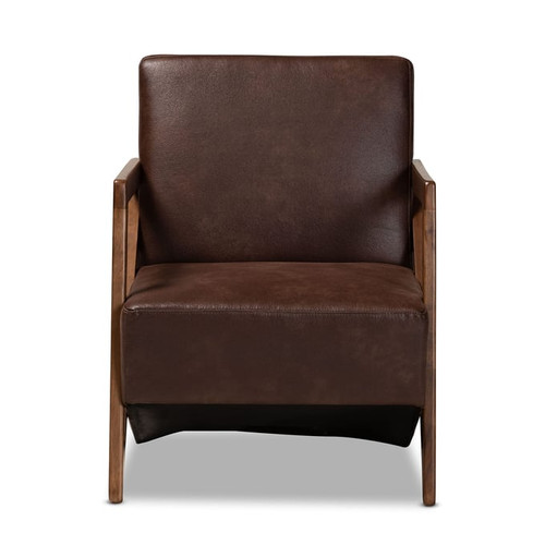 Baxton Studio Christa Dark Brown Faux Leather Walnut Wood Accent Chair