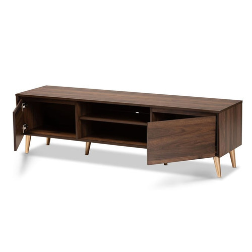 Baxton Studio Landen Walnut Brown Gold Finished Wood TV Stand