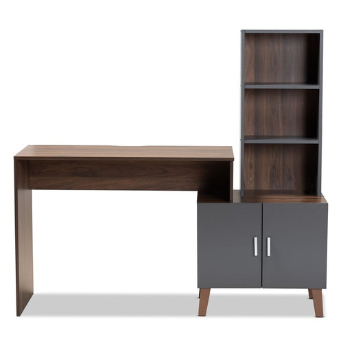 Baxton Studio Jaeger Grey Walnut Brown Wood Storage Desk with Shelves