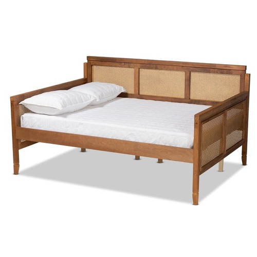 Baxton Studio Toveli Ash Walnut Synthetic Rattan Full Day Bed