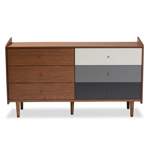 Baxton Studio Halden Walnut Brown Grey Gradient Wood Six Drawers Dresser