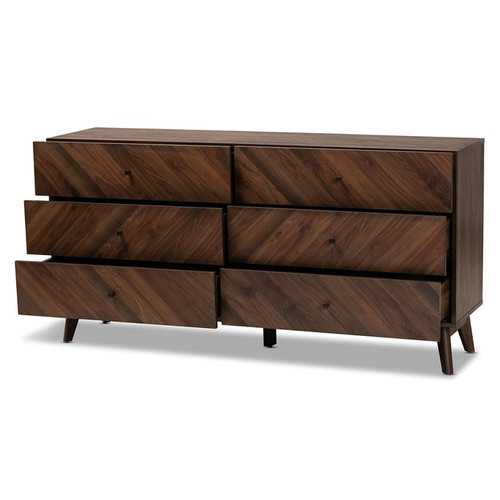 Baxton Studio Hartman Walnut Brown Wood 6 Drawer Dresser