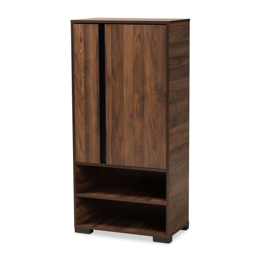 Baxton Studio Raina Walnut Brown Black Wood Two Doors Shoe Cabinet