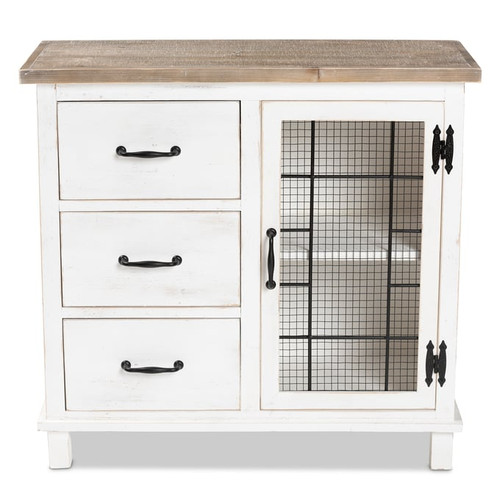 Baxton Studio Faron White Oak Brown Wood 3 Drawers Storage Cabinet